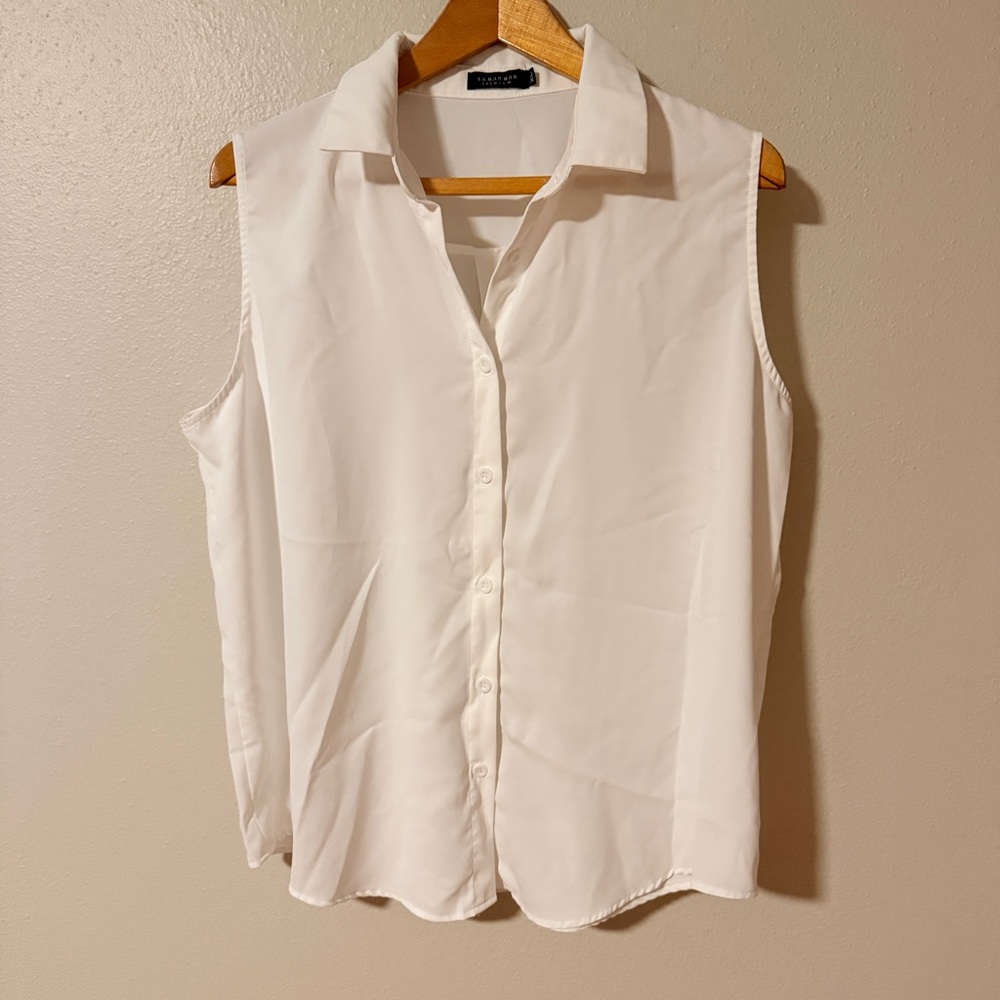 2 for $20! White Sleeveless Button-Down Shirt